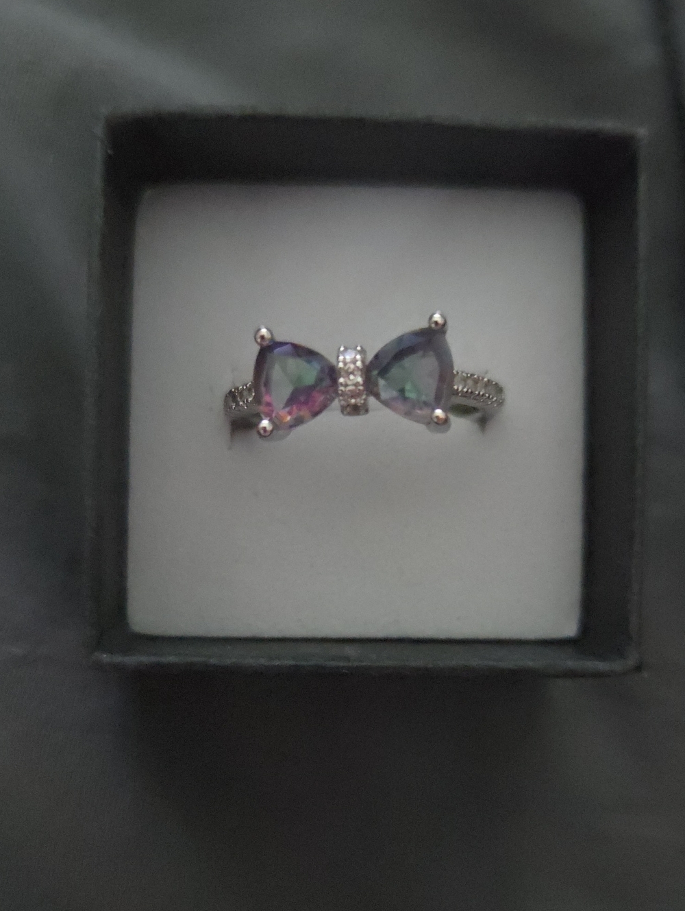 Mystic Topaz Bow Ring in Silver Tone